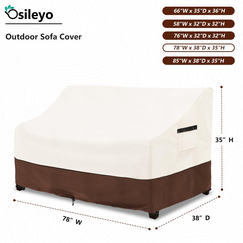 أغطية أريكة Osileyo للفناء، غطاء مقعد/مقعد خارجي مقاوم للماء بنسبة 100%، 3 مقاعد، أغطية أثاث الفناء، 78 بوصة عرض × 38 بوصة عمق × 35 بوصة ارتفاع، بيج وبني - Image 2